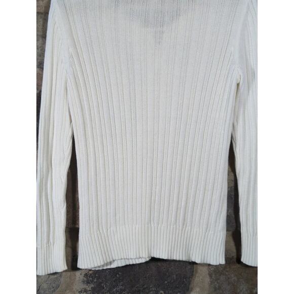 Studio Works Sweater Woman's‎ Medium White Cable Knit Lace Up Neck Minimalist - Picture 7 of 11